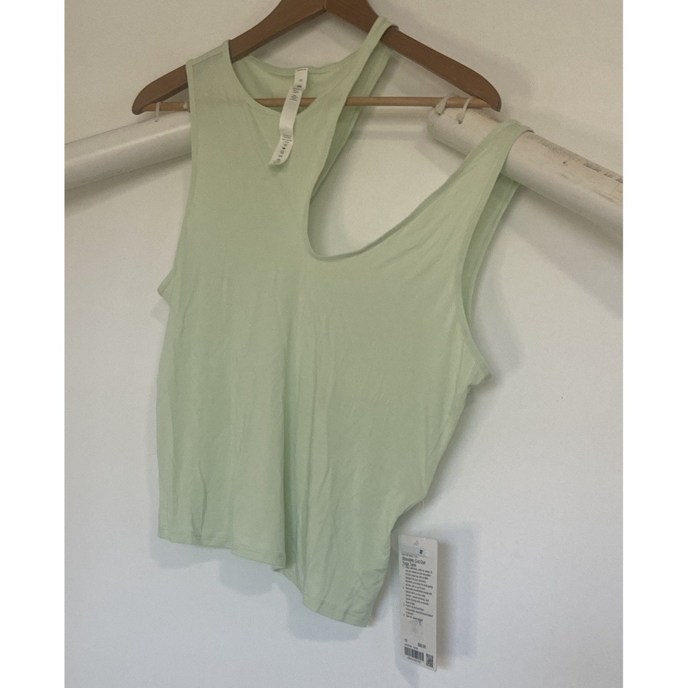 Lululemon Shoulder Cut-Out Yoga Tank Top-NWT-Size 10-Light Lime Green-Silk Blend